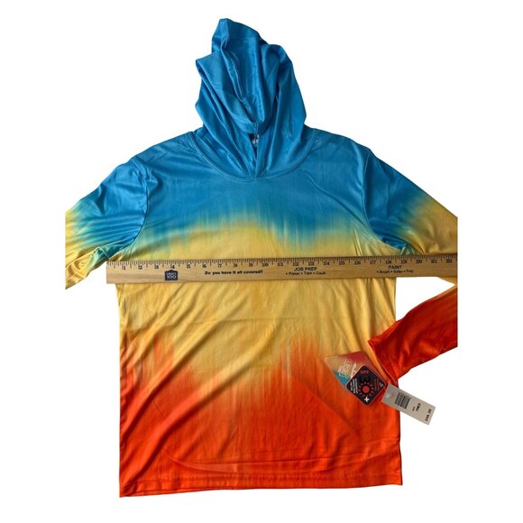 Uzzi Performance wear Tricolor Hoodie M 10-12 Blue Yellow Orange UPF 30+ NWT - Picture 7 of 10